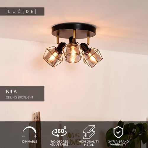 Lucide NILA - Ceiling spotlight - Ø 36 cm - 3xE14 - Black - USP